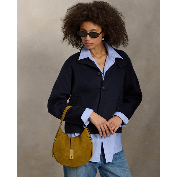 Ralph Lauren Polo Id Suede Small Shoulder Bag In Green