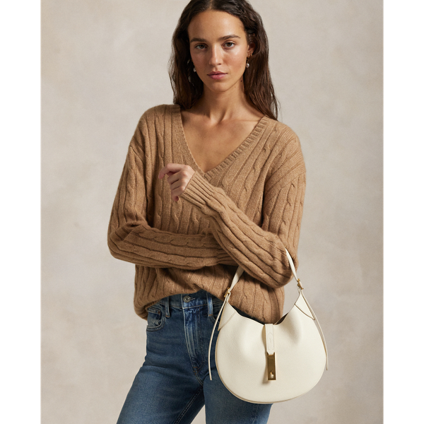 Polo Ralph Lauren Polo Id Leather Small Shoulder Bag In Ivory