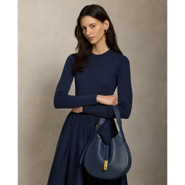 Ralph Lauren Polo Id Leather Medium Shoulder Bag In Blue