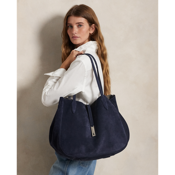 Polo Ralph Lauren Polo Id Suede Large Tote In Night
