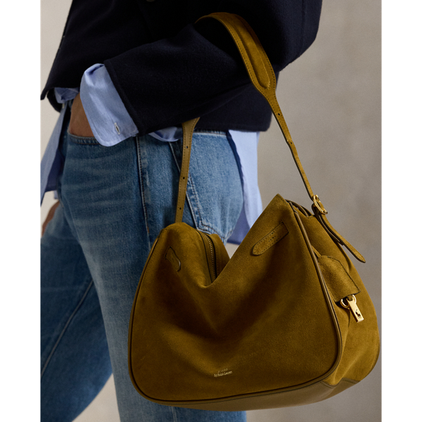 Ralph Lauren Polo Id Suede Satchel In Green