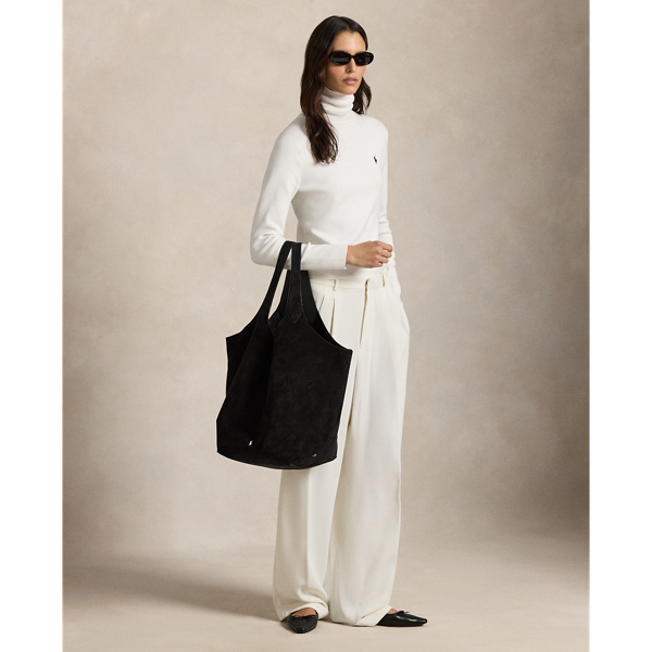 Ralph Lauren Polo Play Suede Large Tote In Black