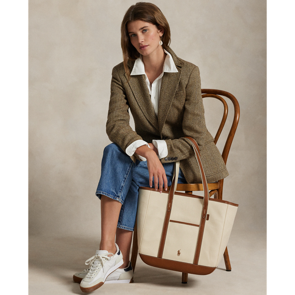 Ralph Lauren Leather-trim Canvas Medium Shopper Tote