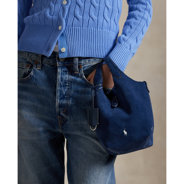 Ralph Lauren Polo Play Suede Small Tote & Crossbody In Blue