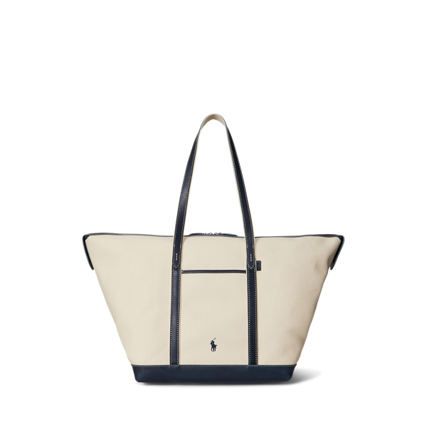 Grand cabas en toile bordée cuir - Polo Ralph Lauren - Modalova