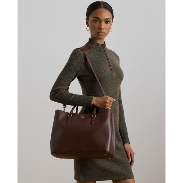 Ralph Lauren Leather Large Marcy Satchel In Dark Mahogany