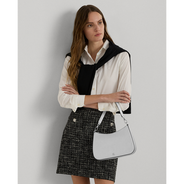 Ralph Lauren Crosshatch Leather Medium Danni Bag In Polished Silver