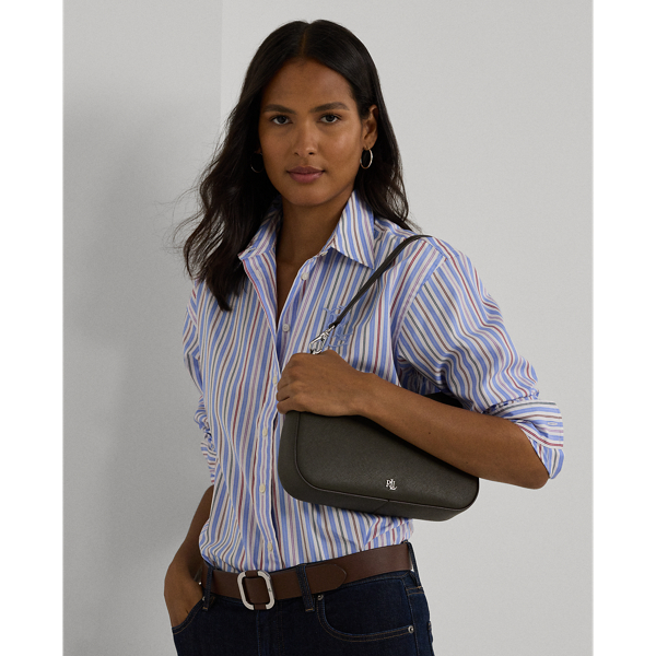 Ralph Lauren Crosshatch Leather Medium Danni Bag In Dark Olive