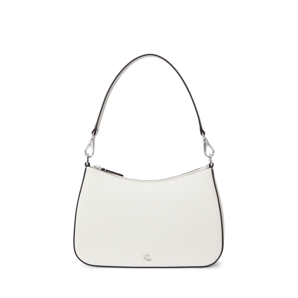 Ralph Lauren Crosshatch Leather Medium Danni Bag In Soft White/palladium
