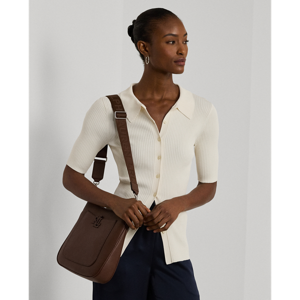 Ralph Lauren Pebbled Leather Large Cameryn Crossbody In Dark Mahogany
