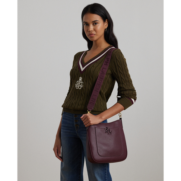 Ralph Lauren Pebbled Leather Large Cameryn Crossbody In Pinot Noir