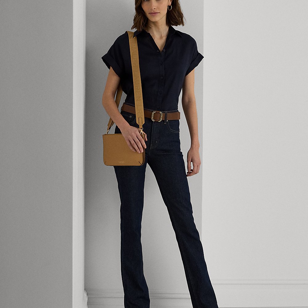 Lauren Ralph Lauren Leather Medium Landyn Crossbody Bag In Buff