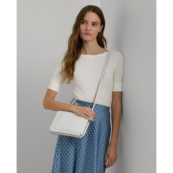 Lauren Ralph Lauren Leather Medium Landyn Crossbody Bag In Soft White