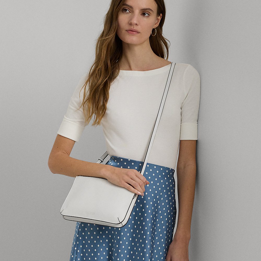 Lauren Ralph Lauren Leather Medium Landyn Crossbody Bag In Soft White
