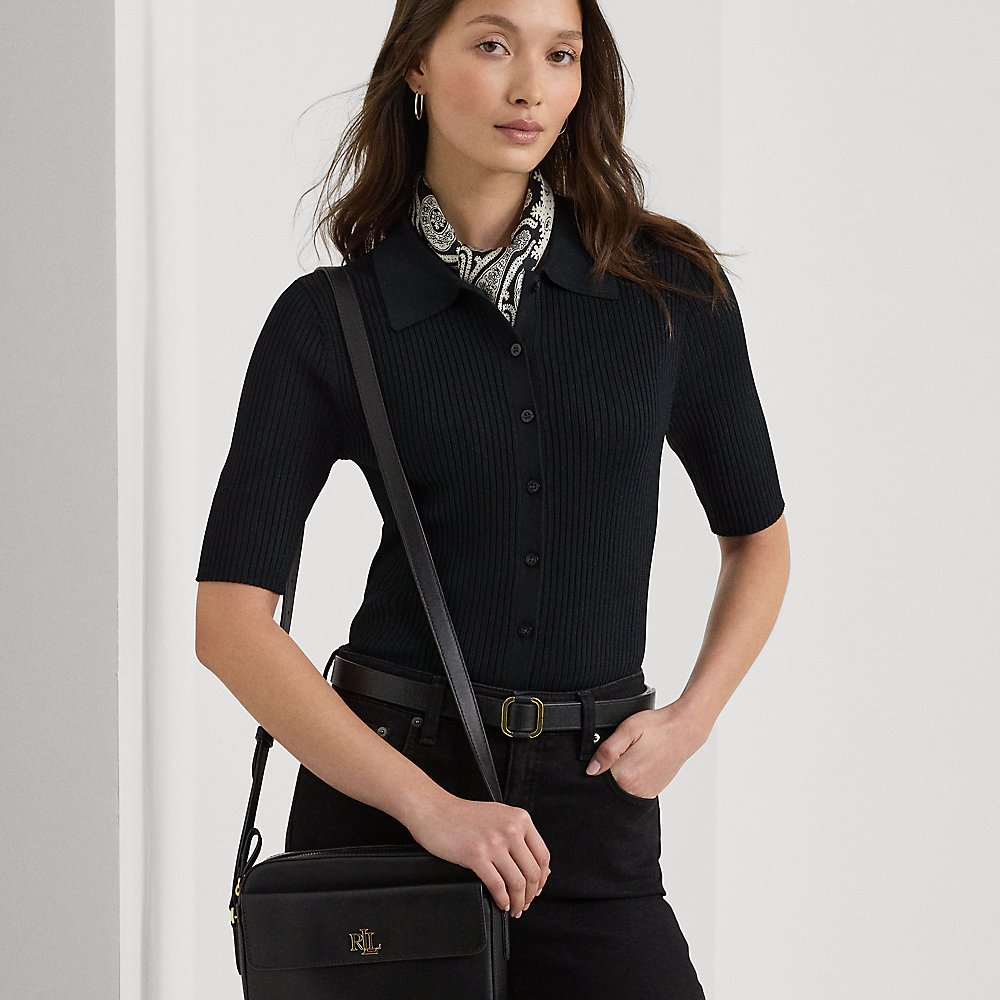 Lauren Ralph Lauren Leather Medium Marcy Camera Bag In Black