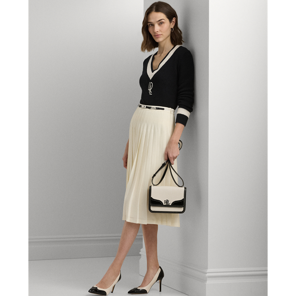Lauren Ralph Lauren Patent-leather-trim Medium Sophee Bag In Soft White/black