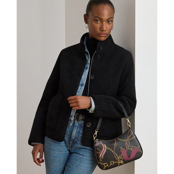 Ralph Lauren Pinstripe Leather Medium Danni Bag