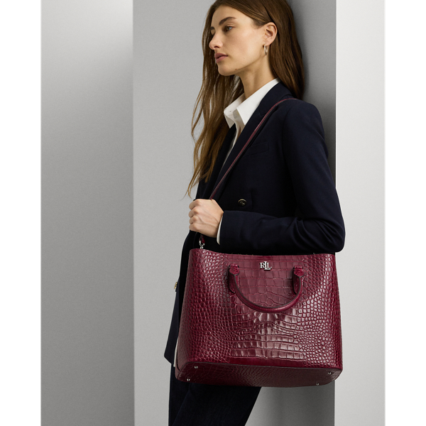 Ralph Lauren Embossed Leather Large Marcy Satchel In Dark Raspberry