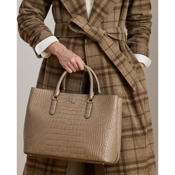 Ralph Lauren Marcy Large Embossed Leather Satchel In Neutral