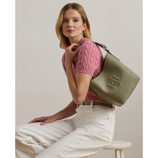 Ralph Lauren Leather Medium Witley Bucket Bag In Sage Green