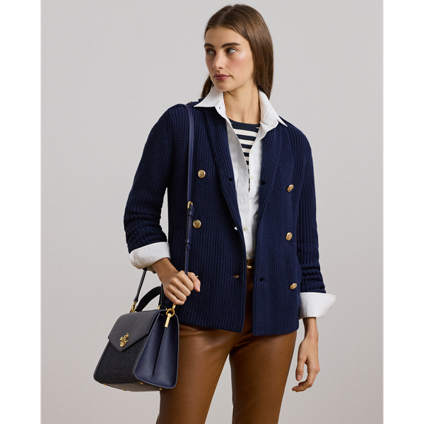 Ralph Lauren Canvas & Leather Medium Farrah Satchel In Natural Refined Navy