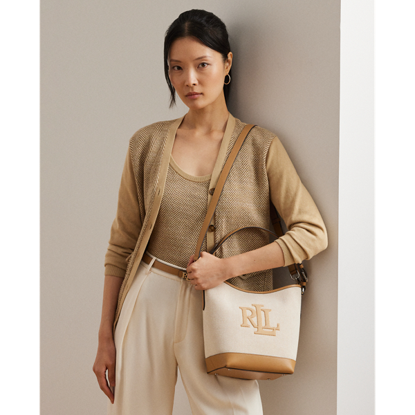 Ralph Lauren Canvas Medium Witley Bucket Bag In Natural Buff/buff