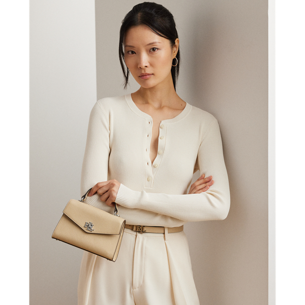 Ralph Lauren Crosshatch Leather Small Farrah Satchel In Sand Dune