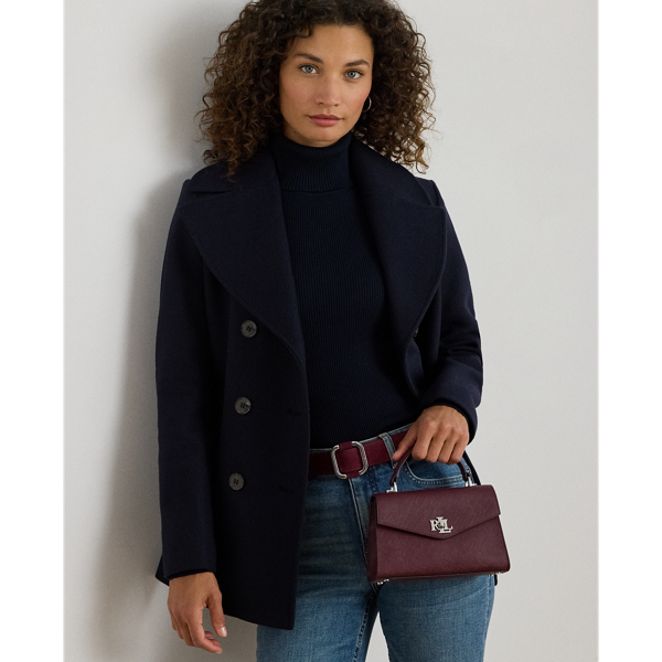 Ralph Lauren Textured Leather Small Farrah Satchel In Burgundy