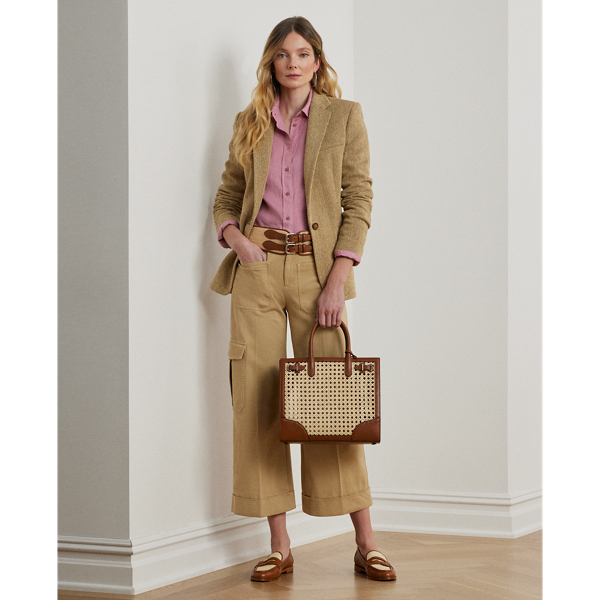 Ralph Lauren Rattan & Leather Medium Devyn Tote Bag In Natural/lauren Tan