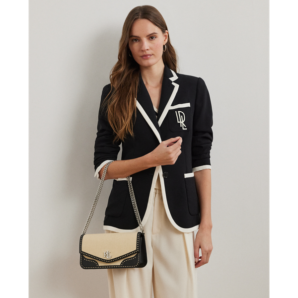 Ralph Lauren Straw & Leather Medium Sawyer Bag In Light Natural/black
