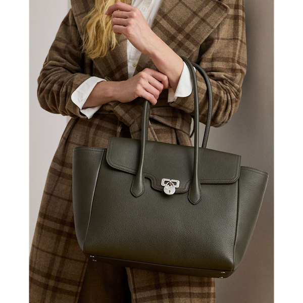 Ralph Lauren Pebbled Leather Large Tanner Satchel In Green