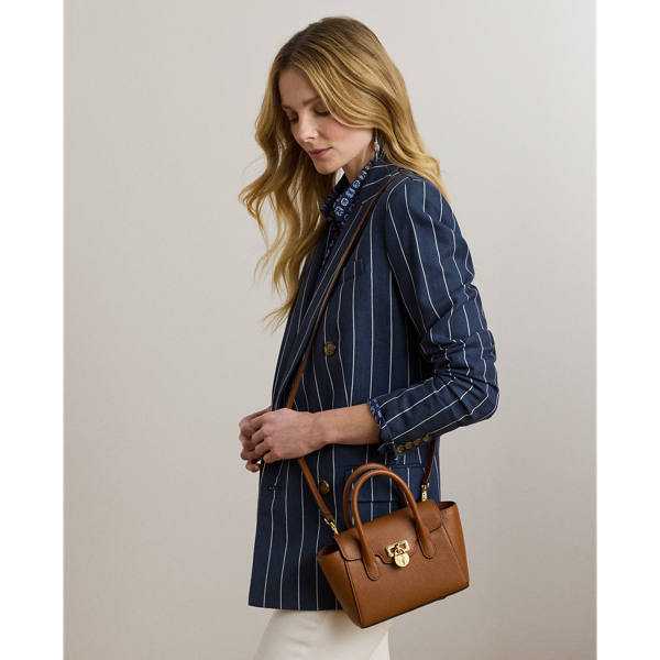 Shop Ralph Lauren Pebbled Leather Small Tanner Satchel In Lauren Tan