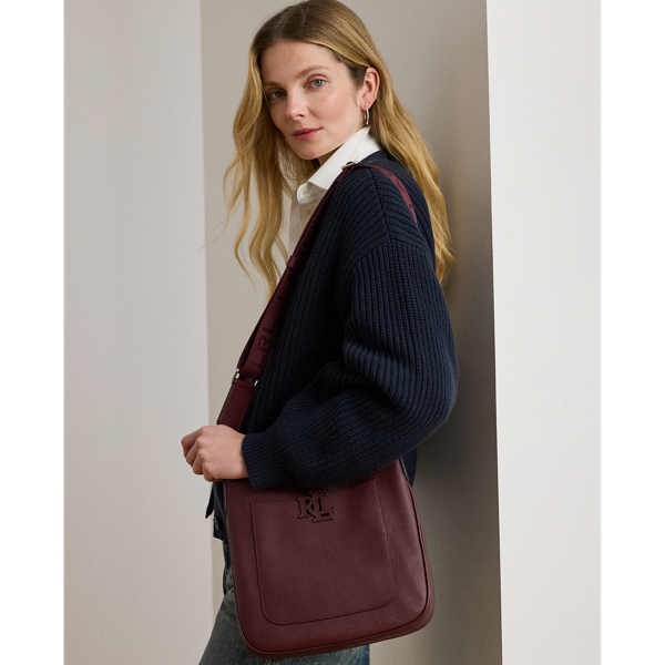 Ralph Lauren Pebbled Leather Large Cameryn Crossbody In Burgundy