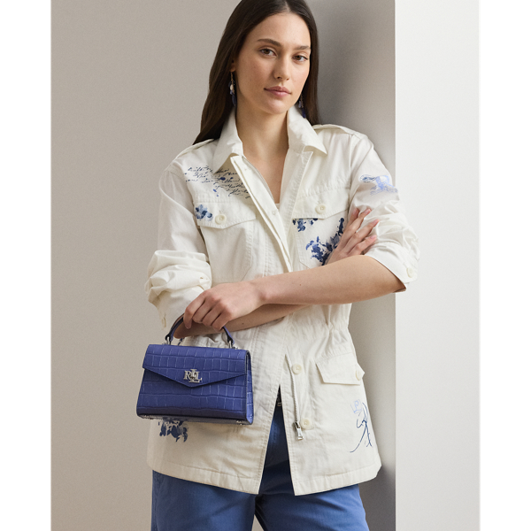 Ralph Lauren Crocodile-embossed Small Farrah Satchel In Blue Lapis