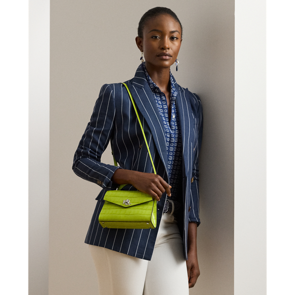 Ralph Lauren Crocodile-embossed Small Farrah Satchel In Lime Chartreuse