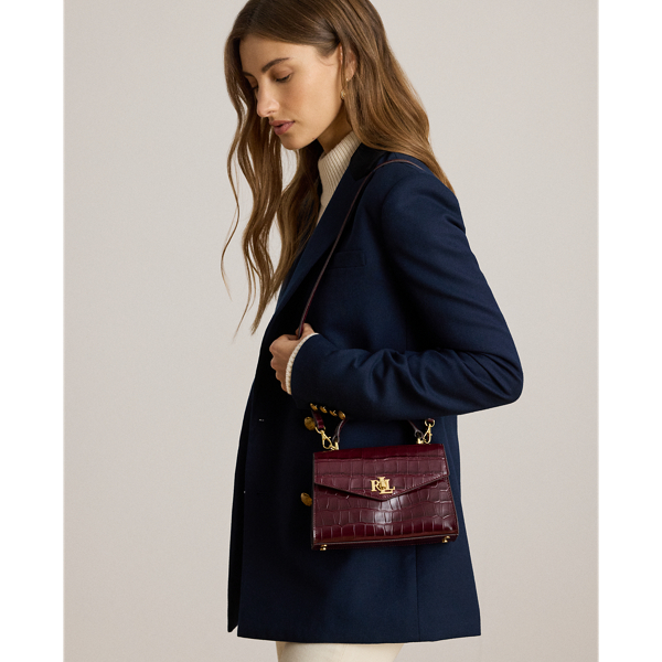 Ralph Lauren Crocodile-embossed Small Farrah Satchel In Burgundy