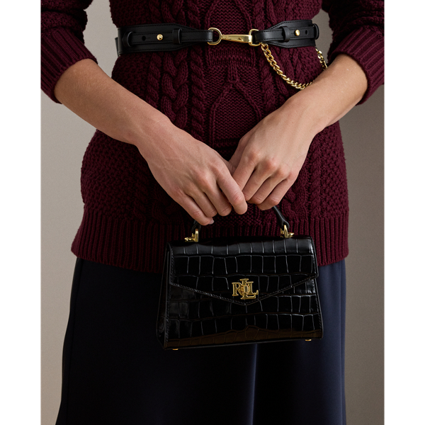 Ralph Lauren Crocodile-embossed Small Farrah Satchel In Black