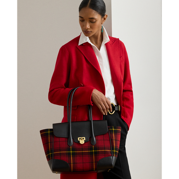 Ralph Lauren Plaid Twill Large Tanner Satchel