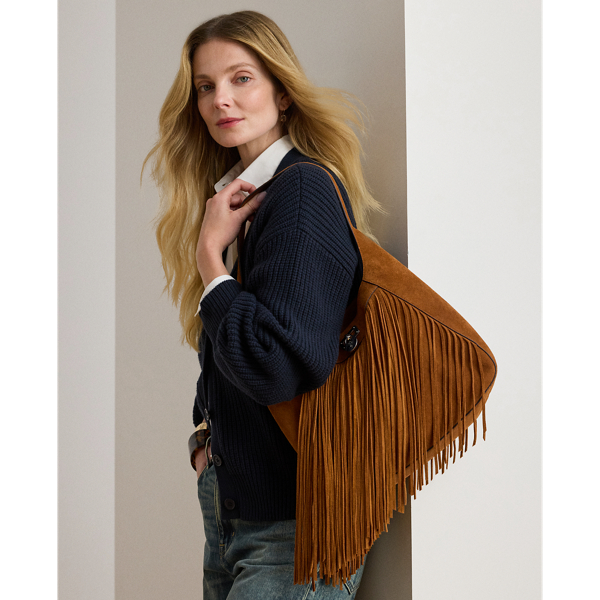 Ralph Lauren Fringe-trim Large Tanner Shoulder Bag In Brown