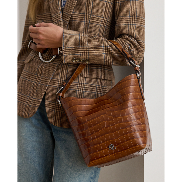 Ralph Lauren Croc-embossed Medium Witley Bucket Bag In Brown