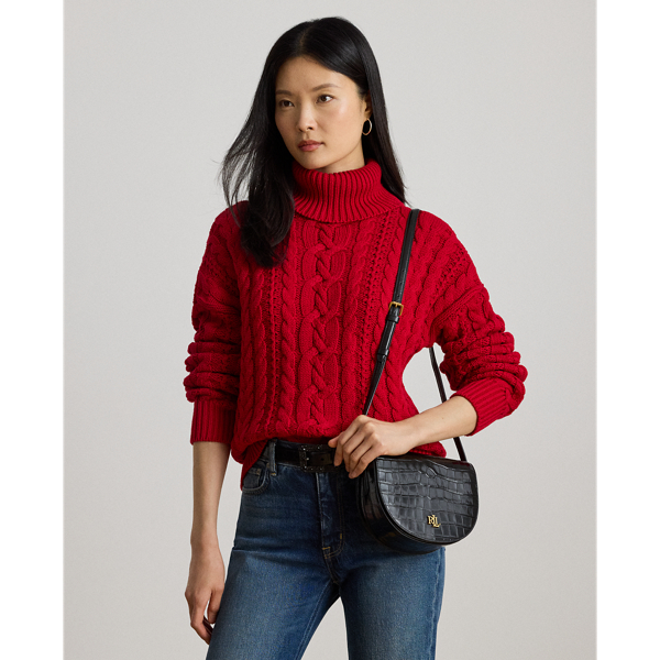 Ralph Lauren Croc-embossed Medium Witley Crossbody In Black