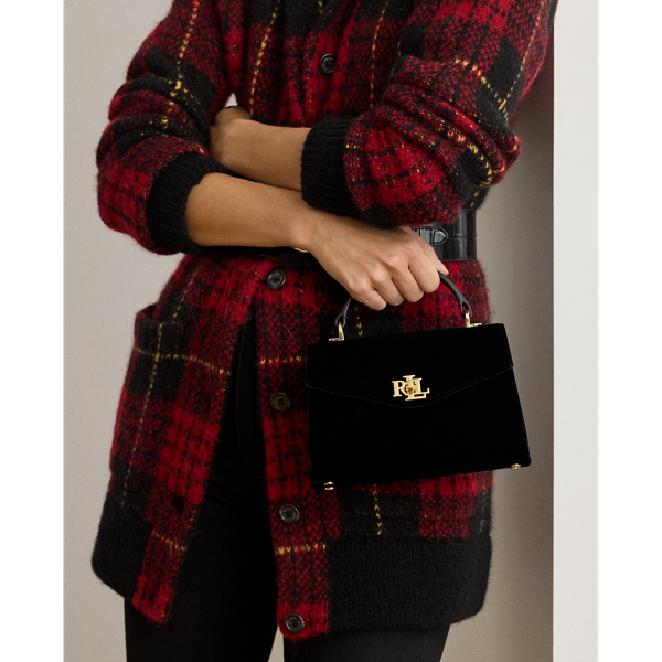 Ralph Lauren Velvet Small Farrah Satchel In Black