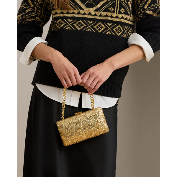 Ralph Lauren Sequined Small Franki Clutch In Gold