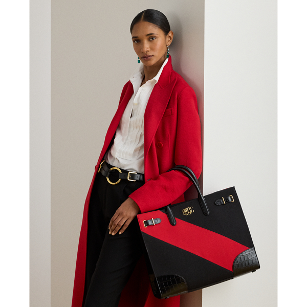 Ralph Lauren Two-tone Canvas Large Devyn Tote Bag In Multi
