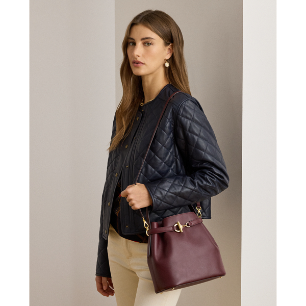 Ralph Lauren Leather Medium Blaike Bucket Bag In Burgundy