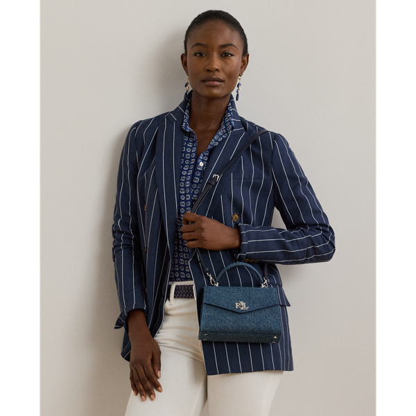 Ralph Lauren Washed Denim Small Farrah Satchel In Oxford Blue/refined Navy