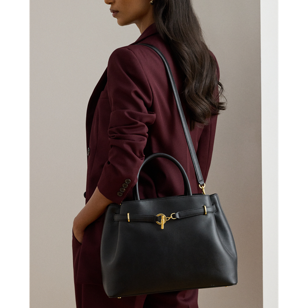 Ralph Lauren Leather Large Blaike Satchel In Black