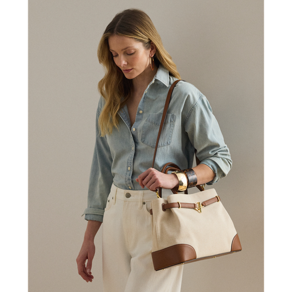 Ralph Lauren Cross-dyed Canvas Large Blaike Satchel In Natural/buff/lauren Tan