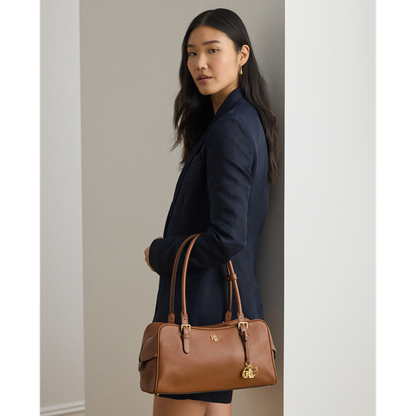 Ralph Lauren Leather Large Marcy Zip Satchel In Lauren Tan In Brown