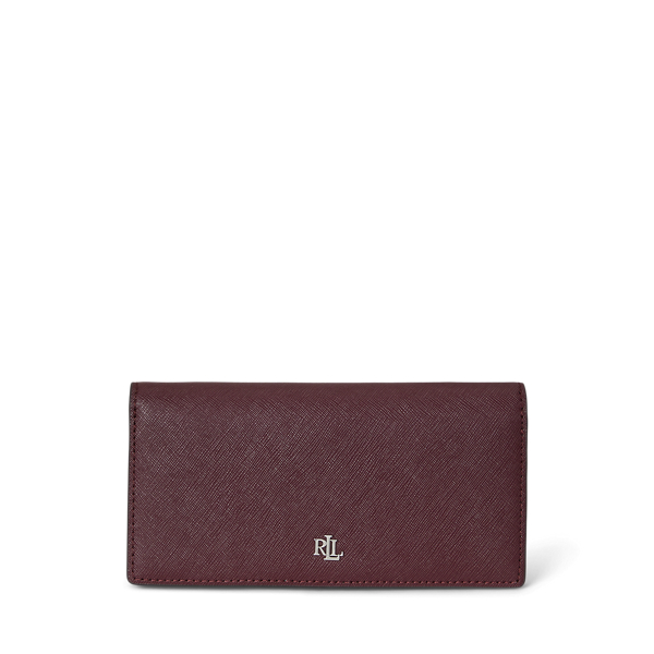 Ralph Lauren Crosshatch Leather Slim Snapped-closure Wallet In Burgundy